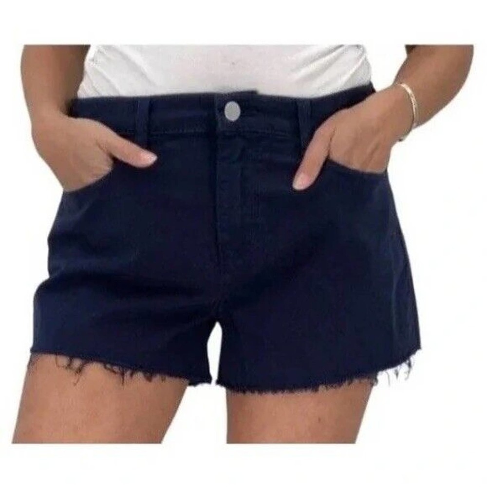 L'Agence Womens Audry Navy Denim Raw Hem Destroyed Cutoff Shorts 25
